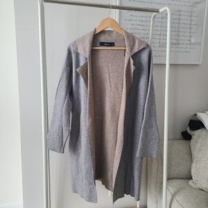 Chic Gray and Tan Open Front Sweater Jacket Zara